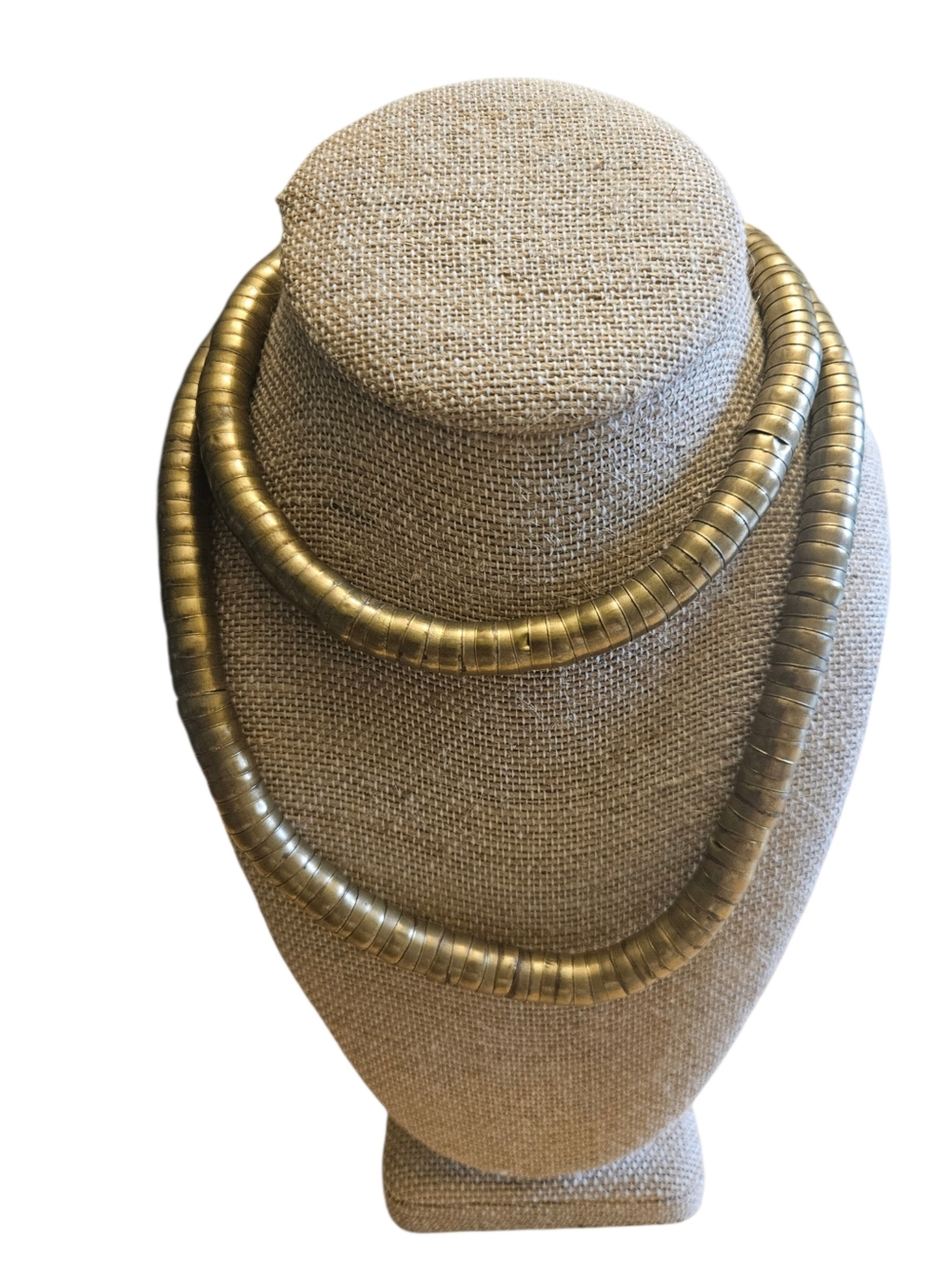Vintage Gold Tone Coil Necklace 32 Inch Snake Chain Tube Statement Collar
